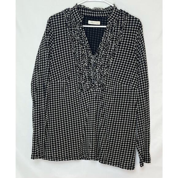 Coldwater Creek Womens 2X Black White Chevron Print Long Sleeve Pullover Blouse - Picture 1 of 9